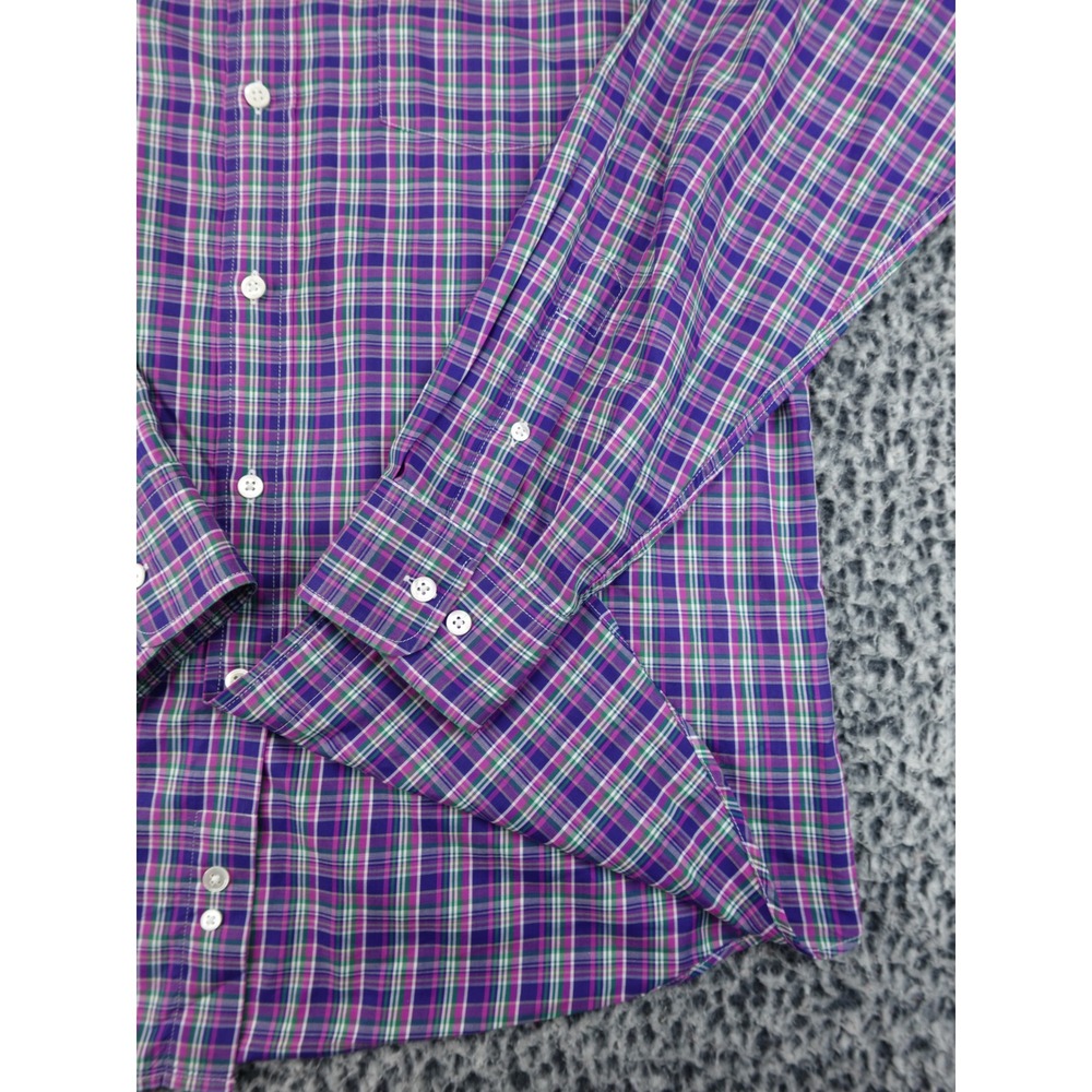 Faconnable Mens Plaid Button Down Shirt Large Purple Green White Long Sleeve L - Picture 4 of 13